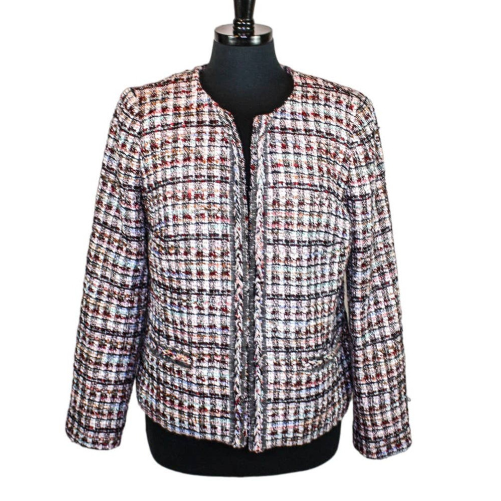 Talbots Tweed Blazer Jacket Multicolor Open Front Size 10